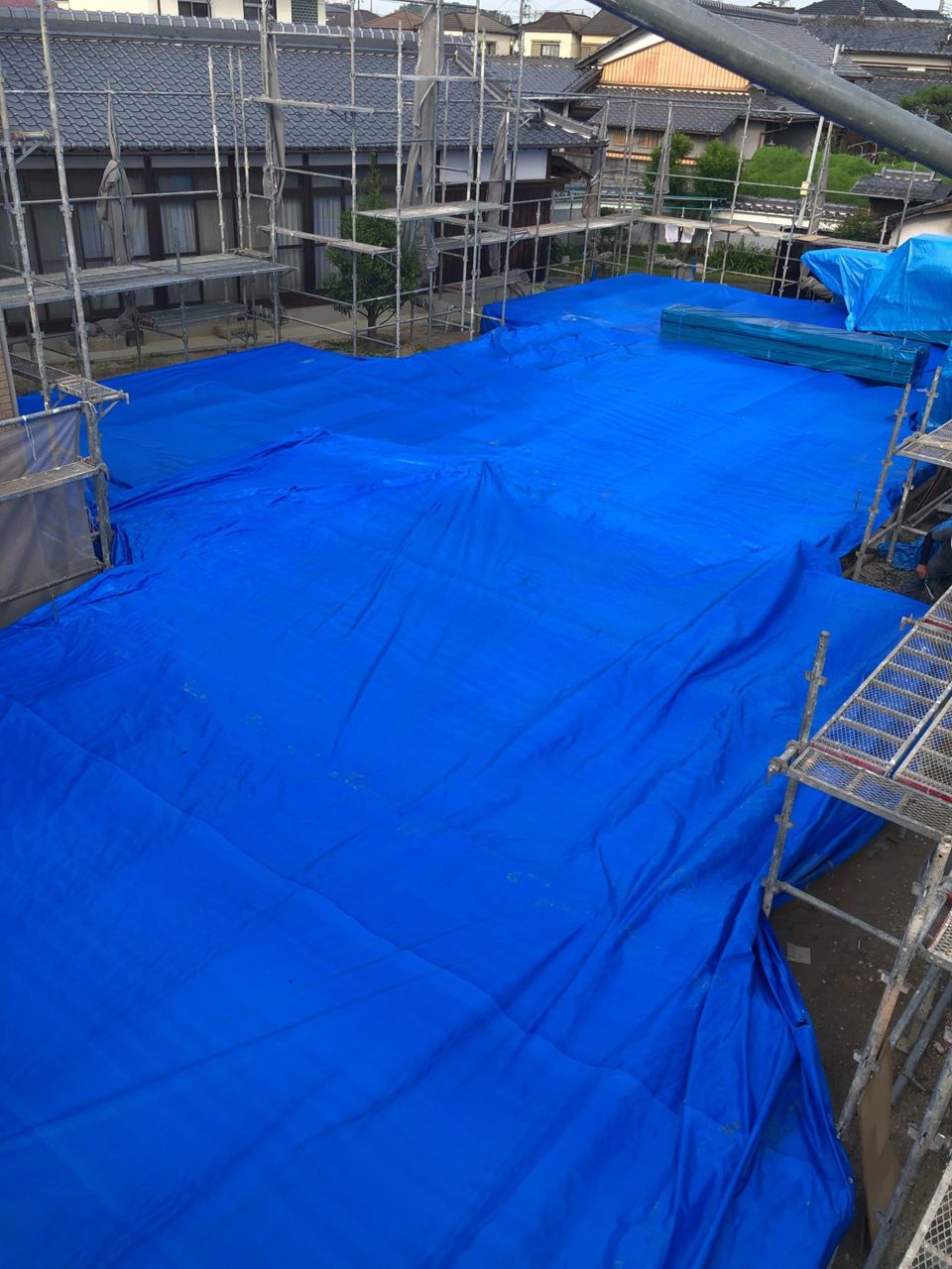 土台を雨から守るために養生しています