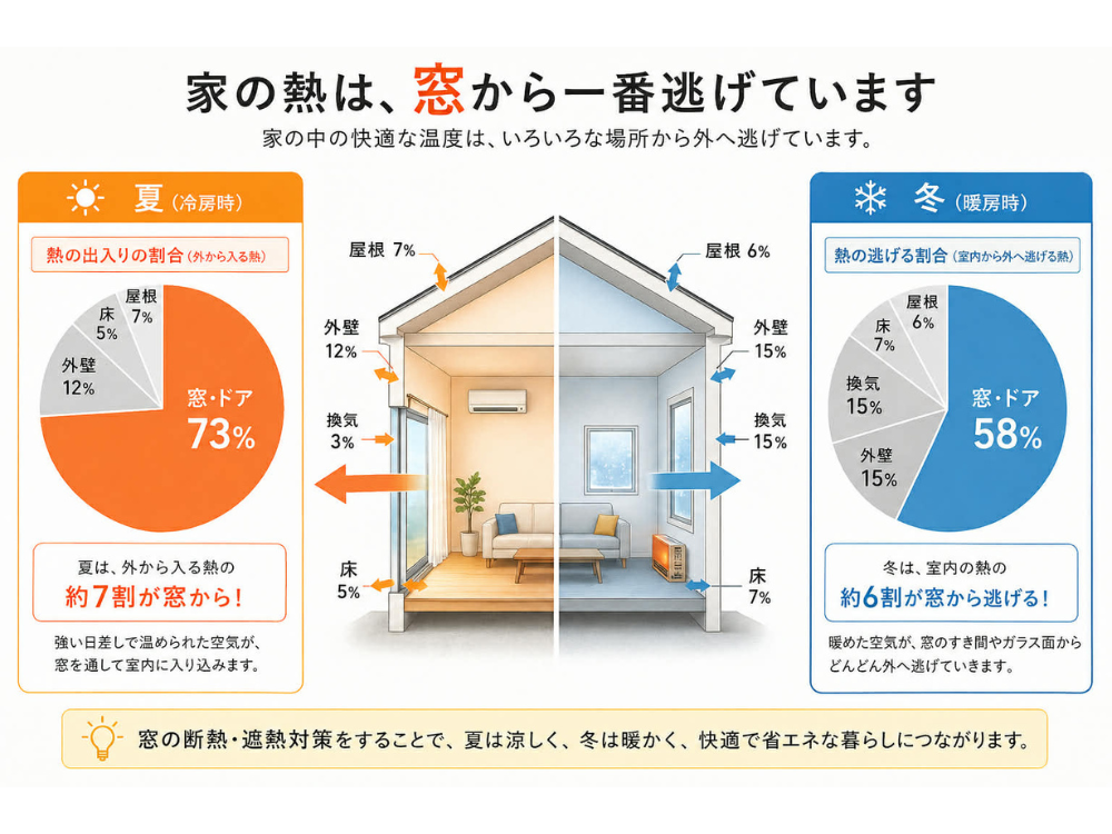 家の熱は、窓から一番逃げています