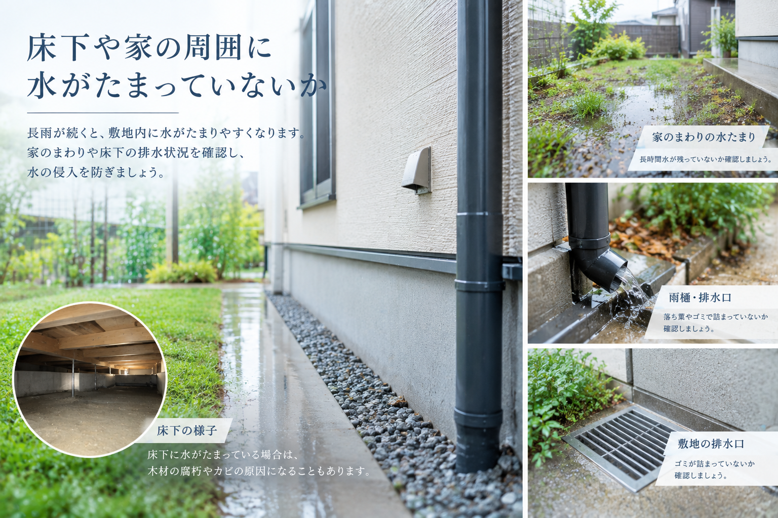 水のたまりに注意